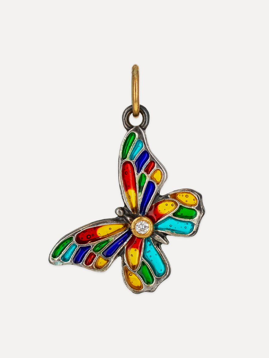 Enameled 24K Gold & Silver Butterfly Charm