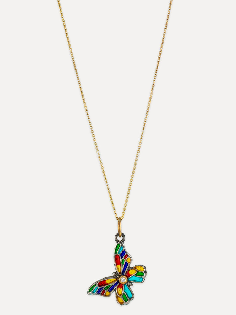 Enameled 24K Gold & Silver Butterfly Charm