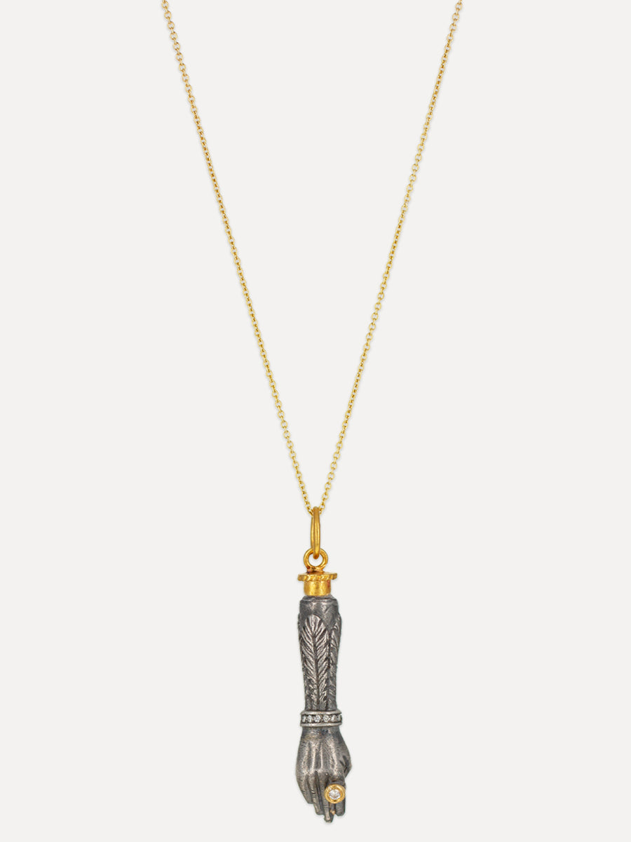 24K Gold & Silver Diamond Figa Charm