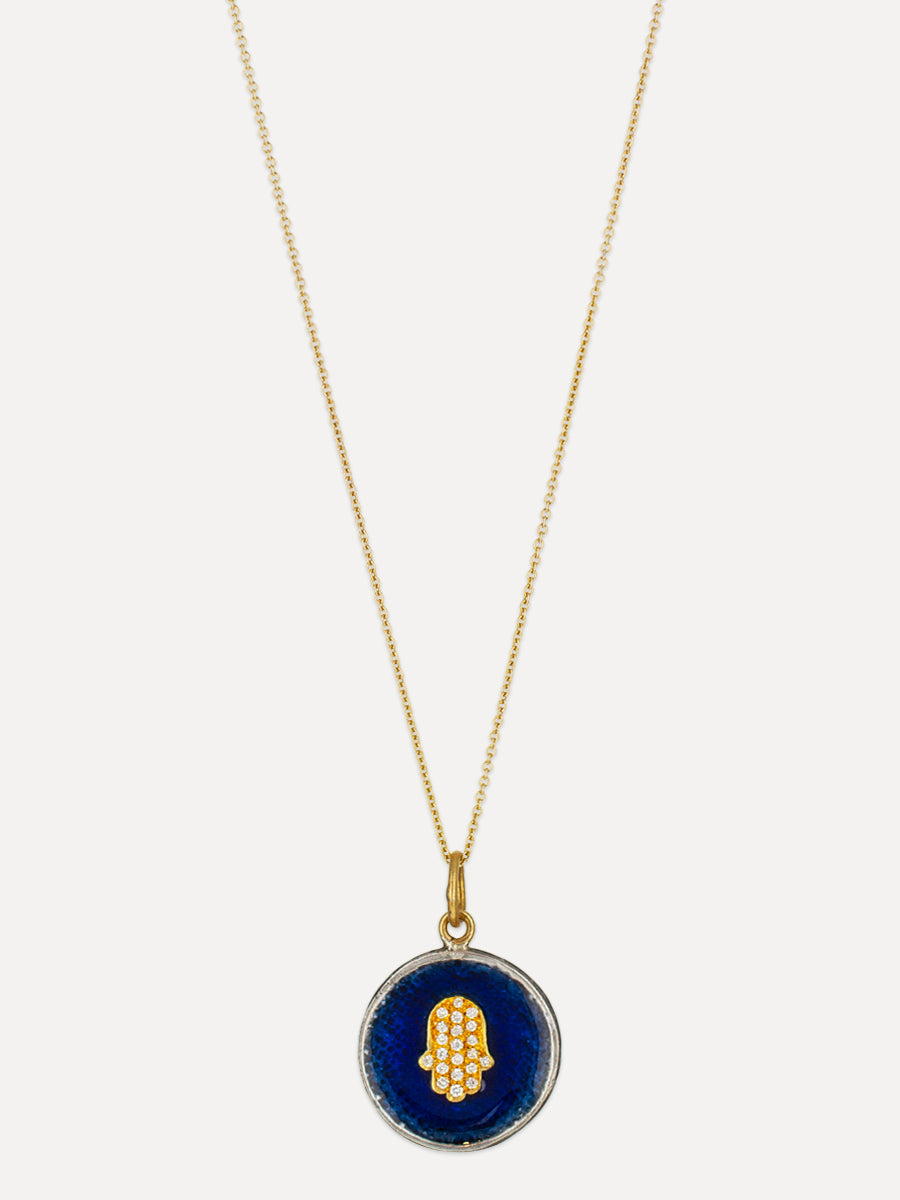 Enameled 24K Gold & Silver Diamond Hamsa Coin Charm