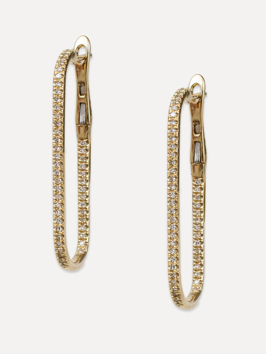 14K Diamond Large Elongated Hoops