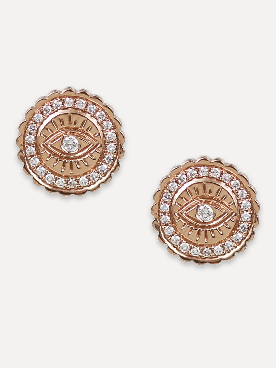 14K Diamond Eye Decorative Round Studs