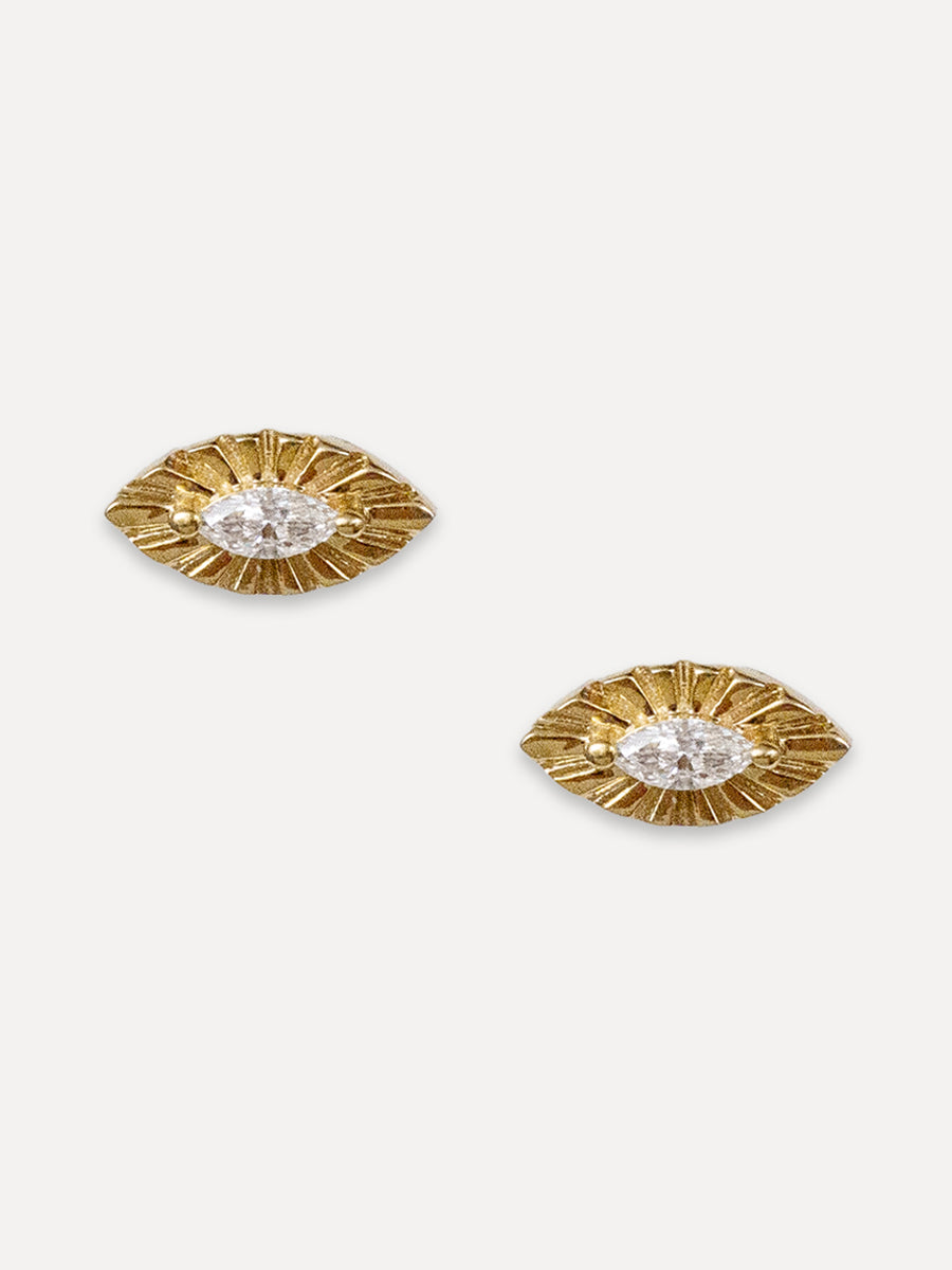 14K Diamond Marquise Fluted Studs