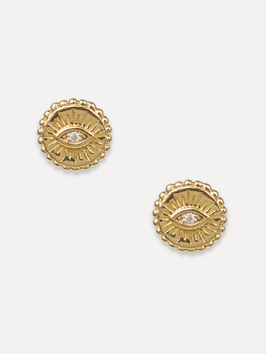 14K Evil Eye Round Studs