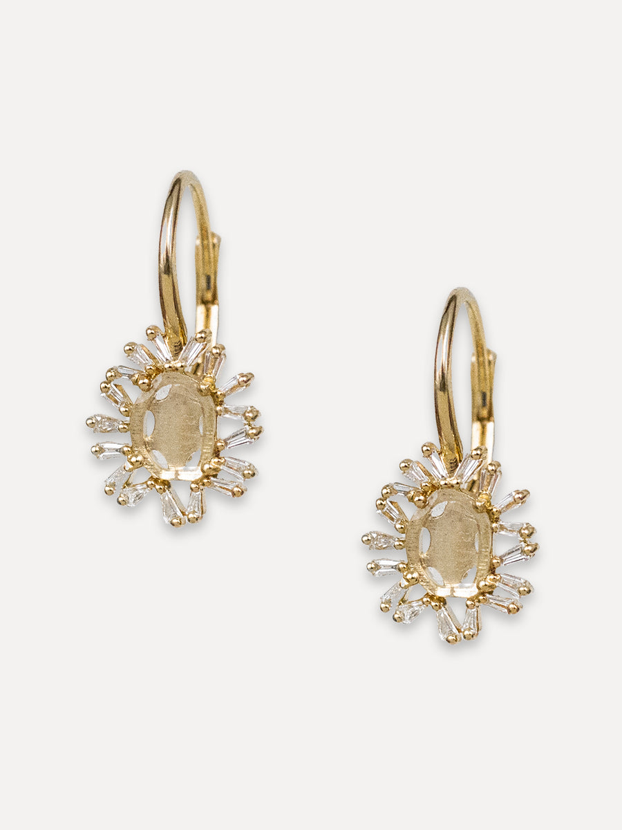 14K Diamond Slice Baguette Halo Earrings