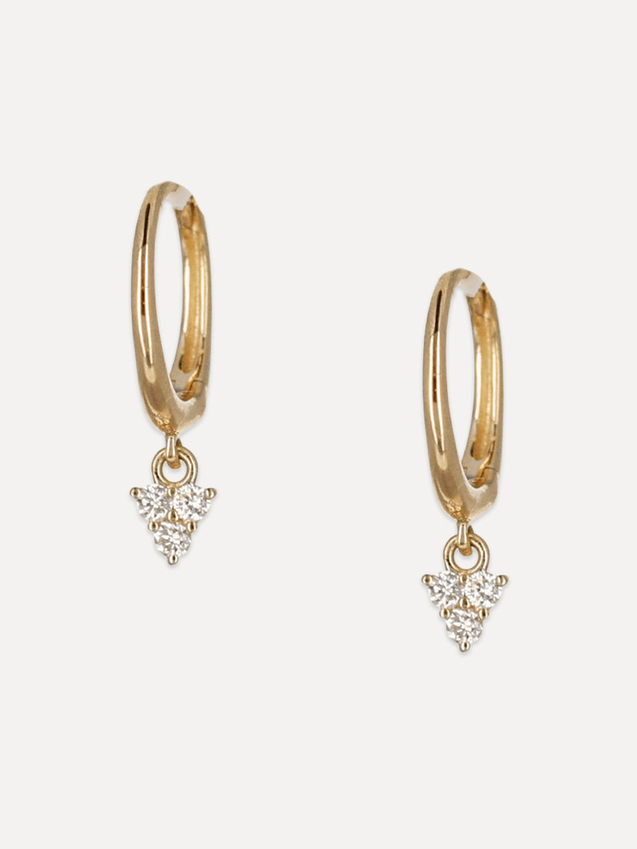 14K Diamond Triangle Charm Hoops