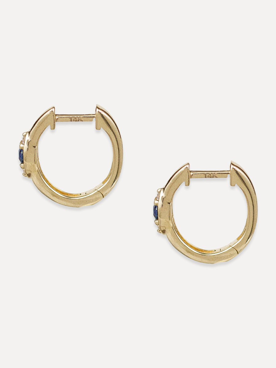 14K Diamond & Blue Sapphire Huggies