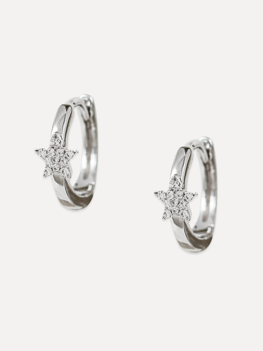 14K Pavé Diamond Star Hoops