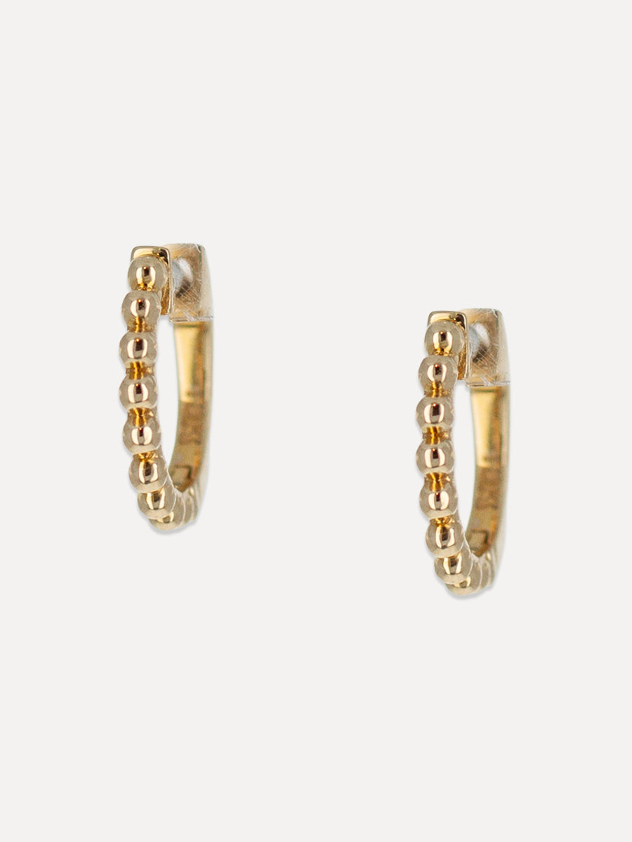 14K Mini Beaded Round Huggies