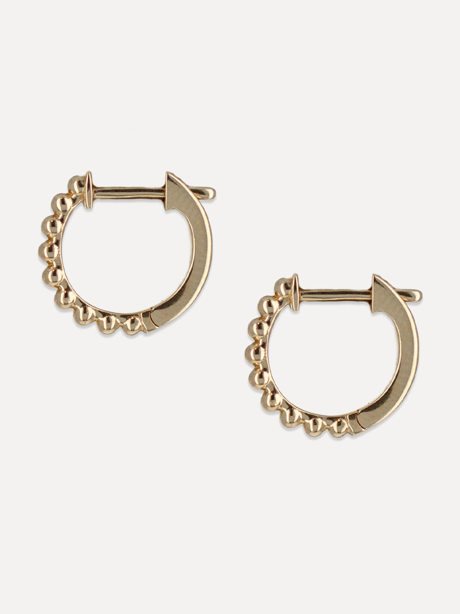 14K Mini Beaded Round Huggies