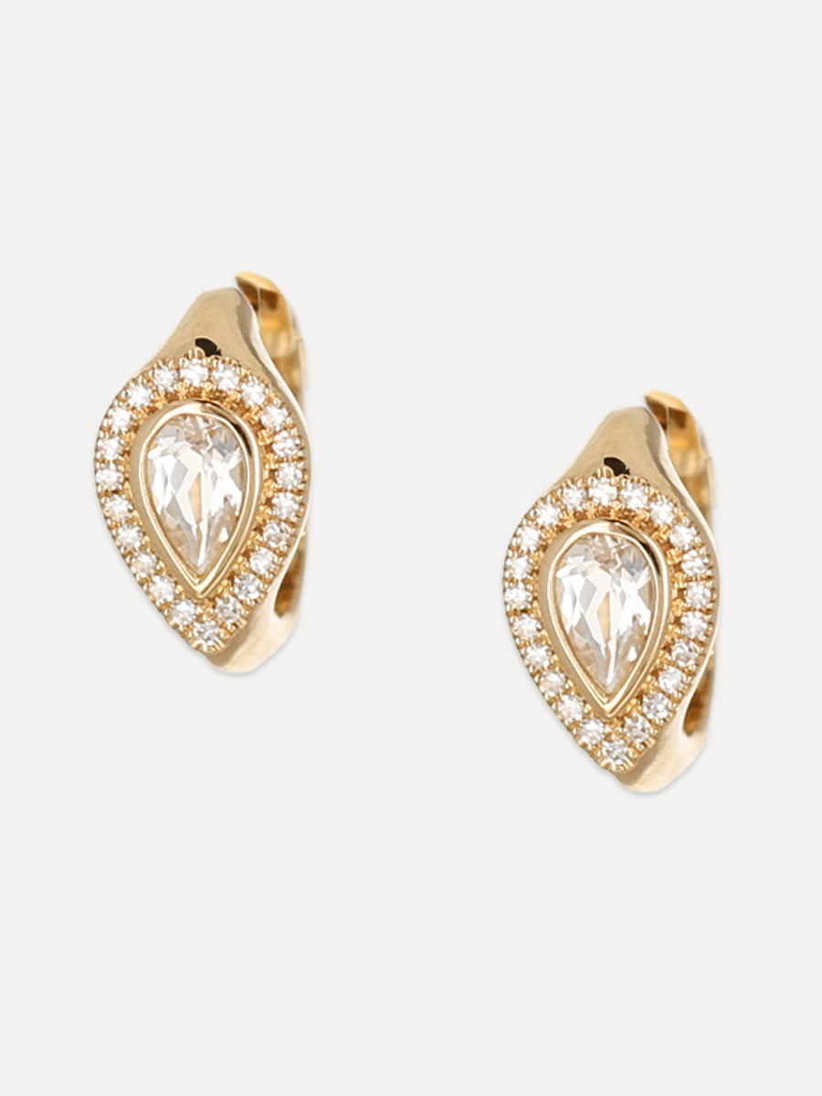 14K Diamond & White Topaz Teardrop Huggie Hoops