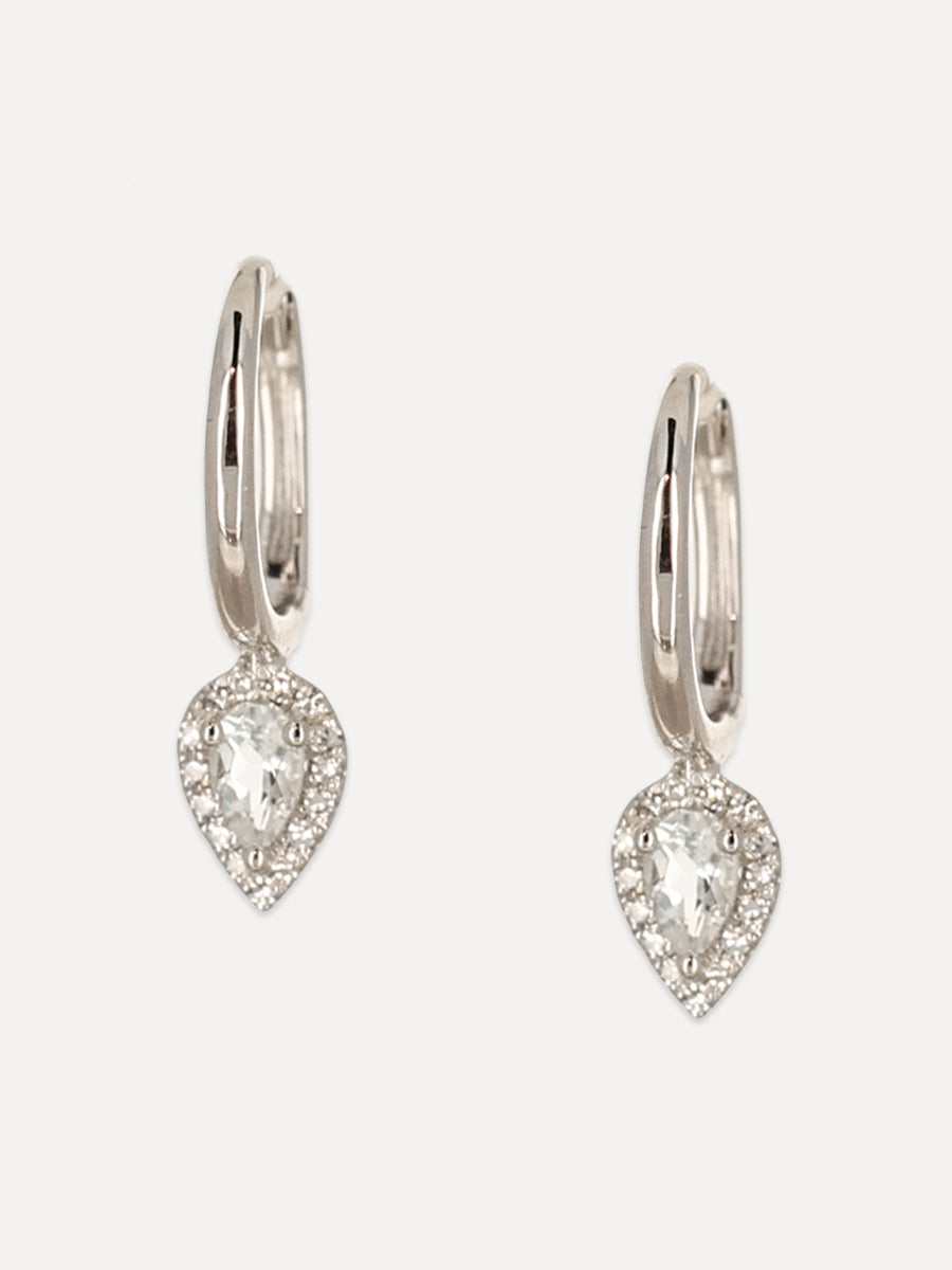 14K Diamond & White Topaz Teardrop Huggie Hoops
