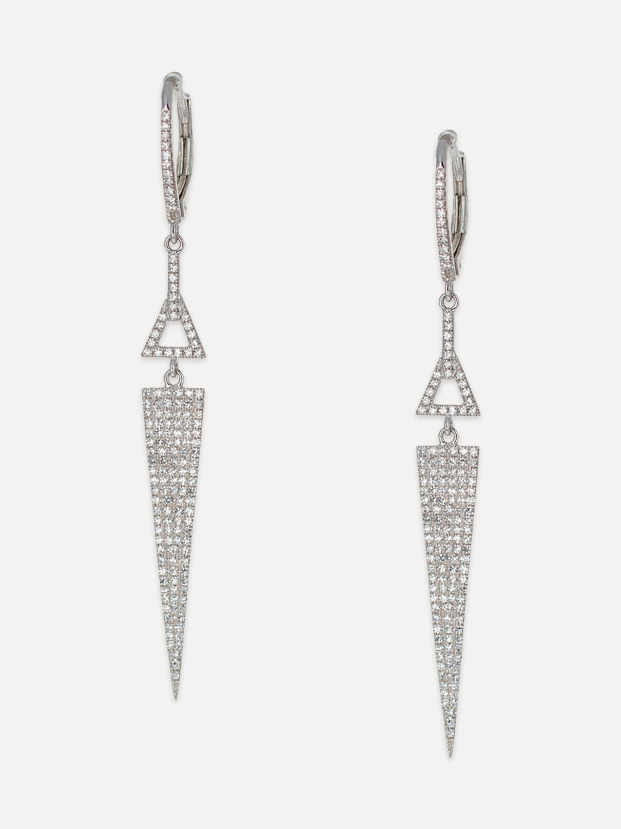 14K Pavé Diamond Pointed Drop Earrings