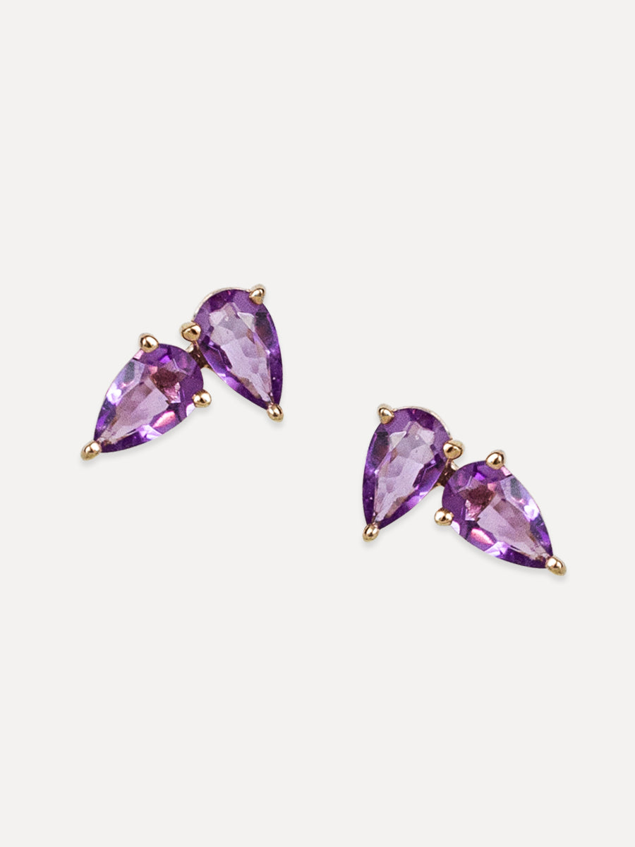 14K Amethyst Double Pear Studs