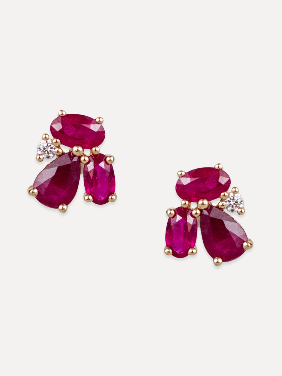 14K Ruby & Diamond Petal Studs