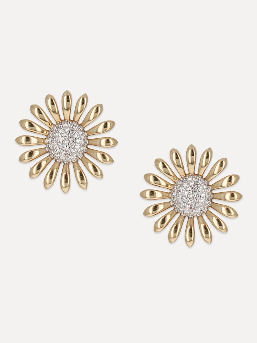 14K Pavé Diamond Daisy Studs