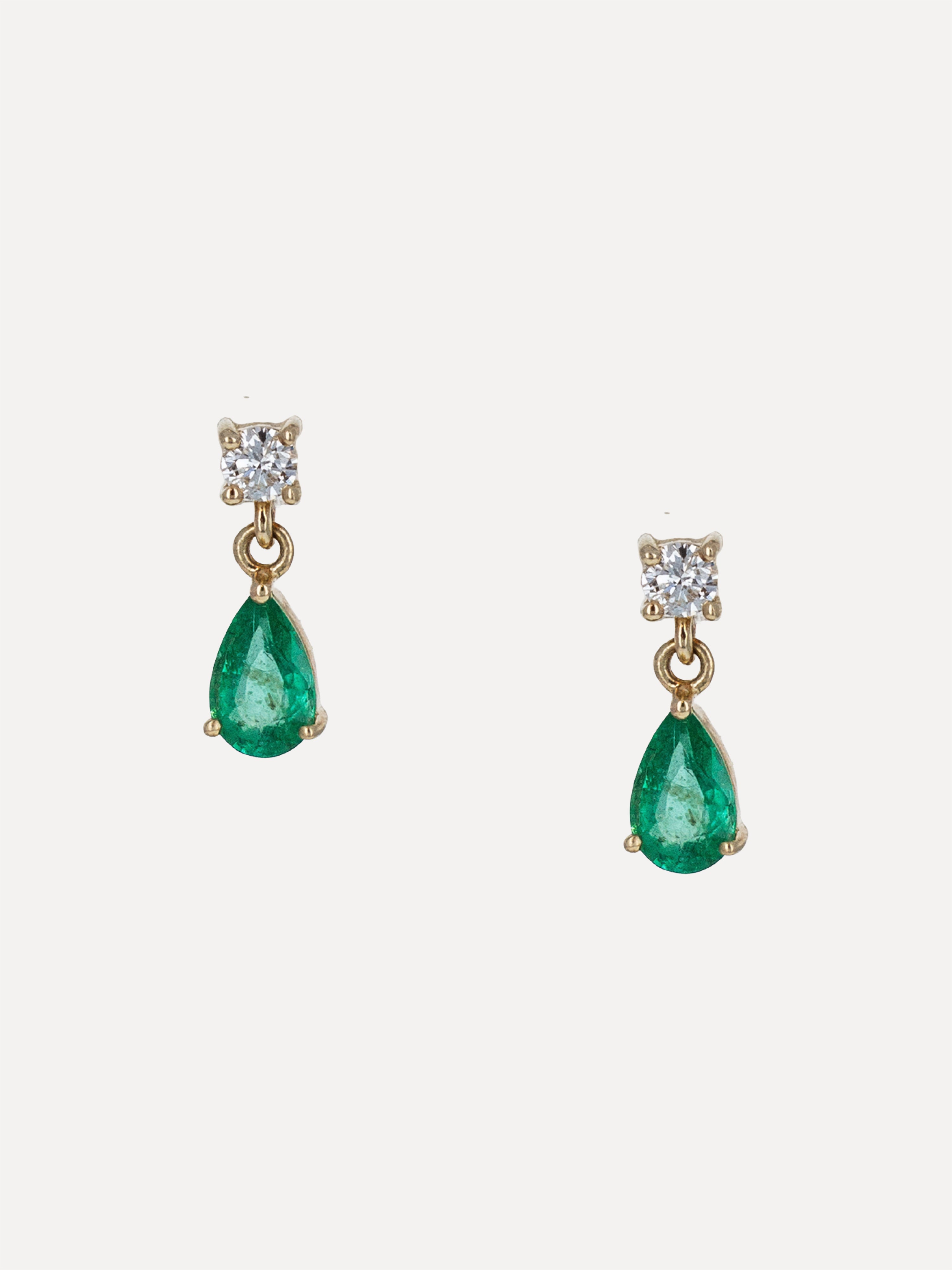 14K Diamond & Emerald Charm Studs