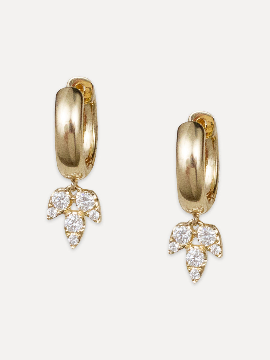 14K Diamond Floret Charm Wide Huggies