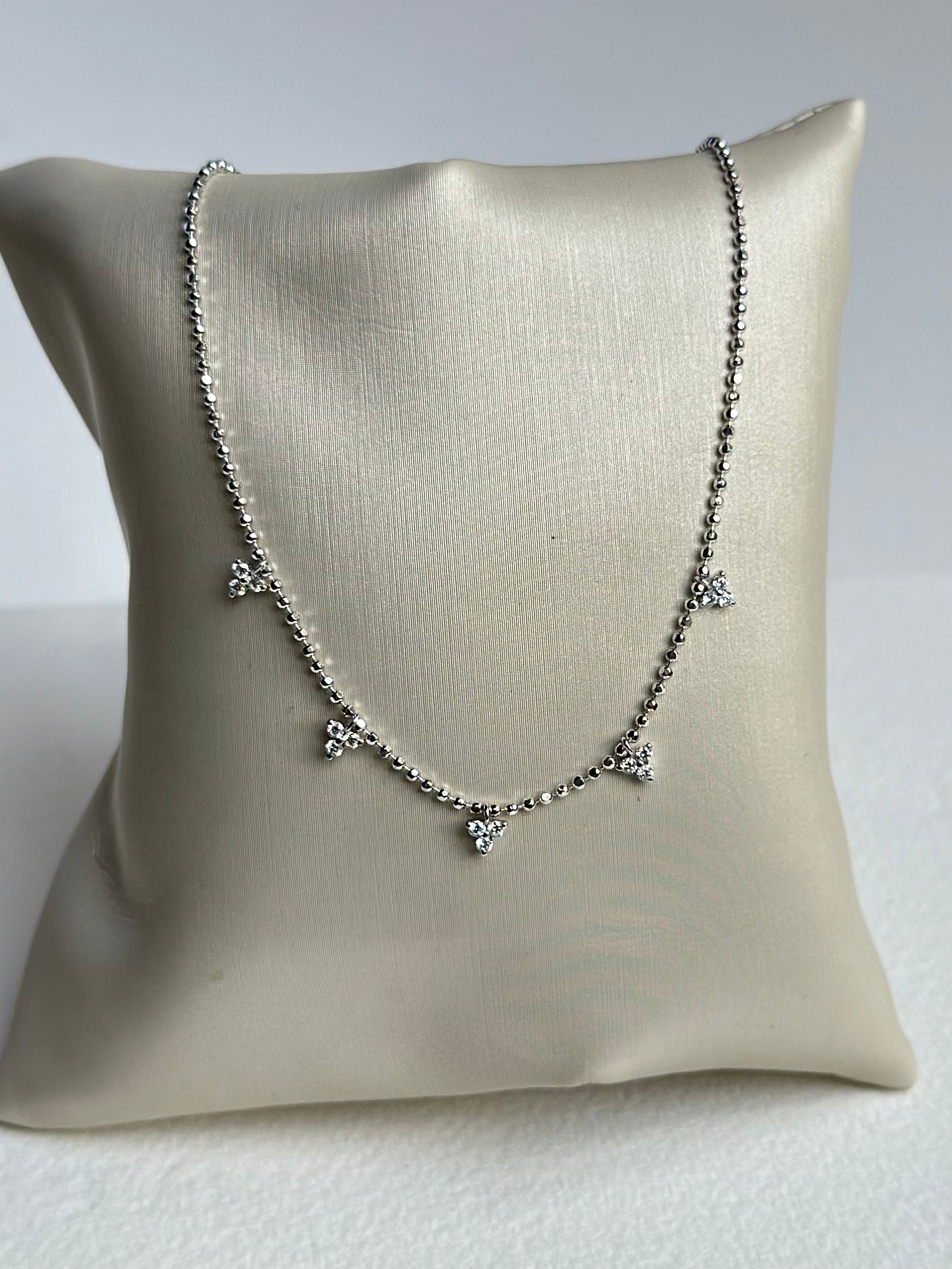 14K Trio Charm Diamond Ball Chain Necklace