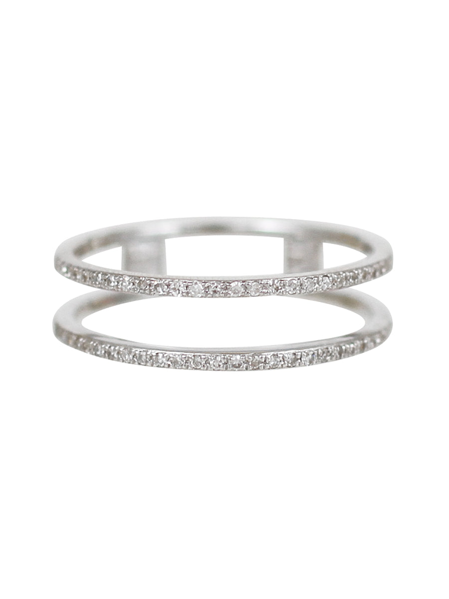 14K Gold Pavé Diamond Open Double Stacking Band