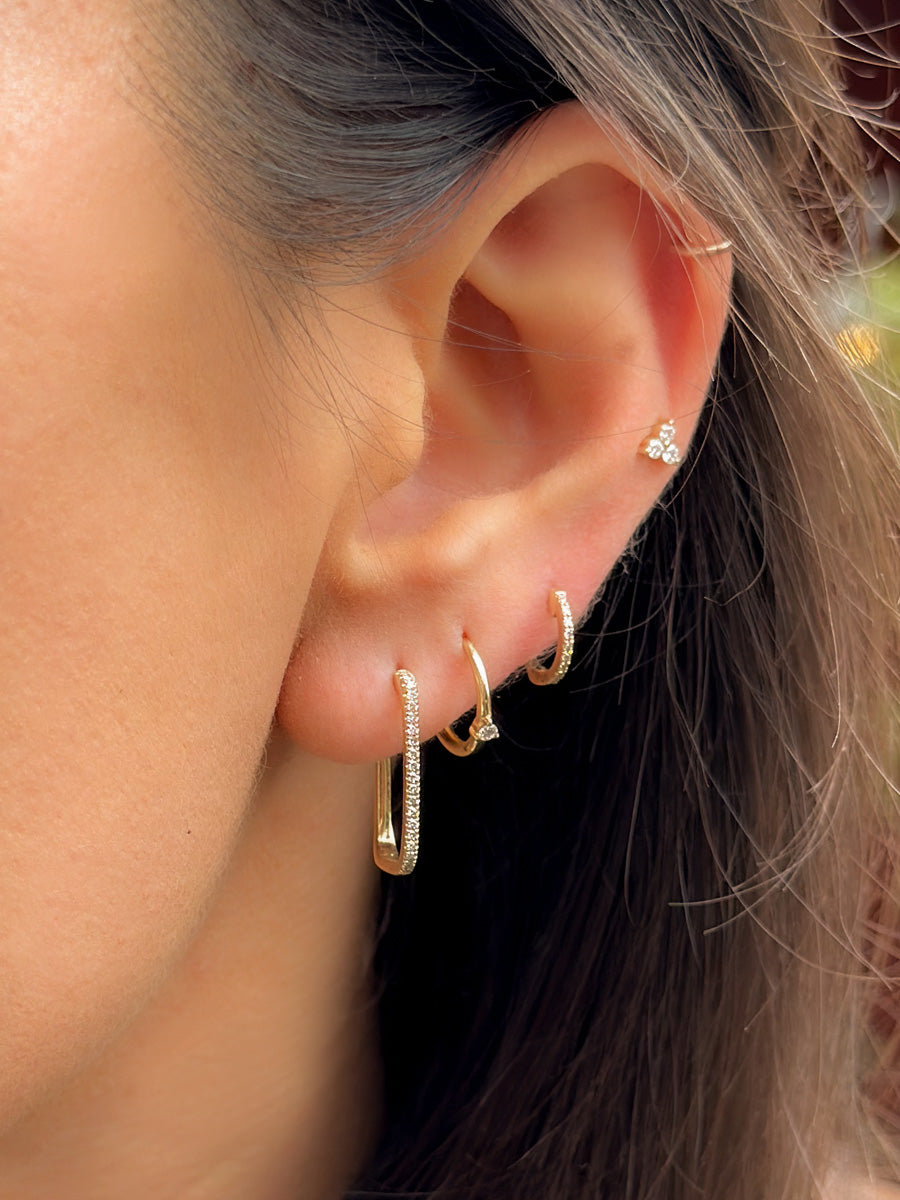 14K Diamond Medium Elongated Hoops