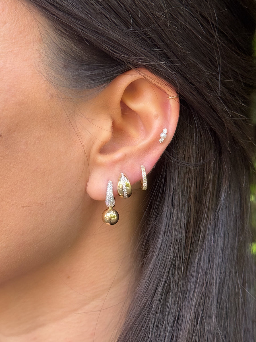 14K Pavé Diamond Tapered Sphere Huggies