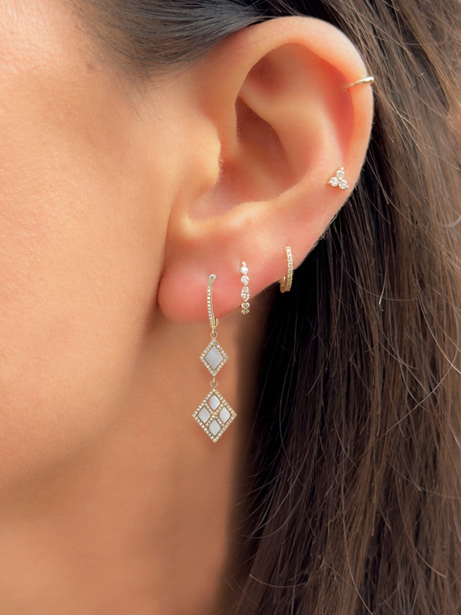 14K Diamond & Mother Of Pearl Double Kite Earrings