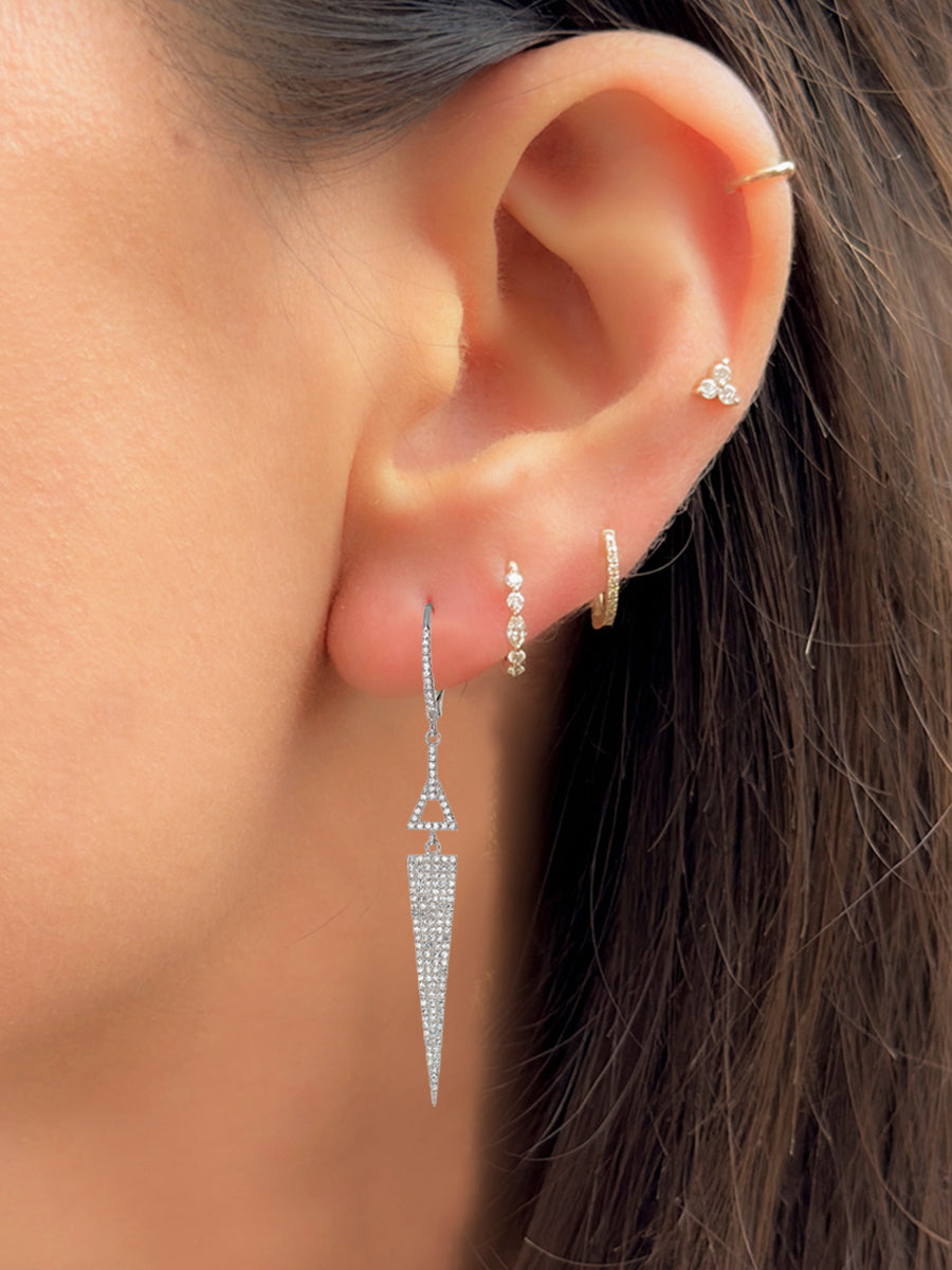 14K Pavé Diamond Pointed Drop Earrings