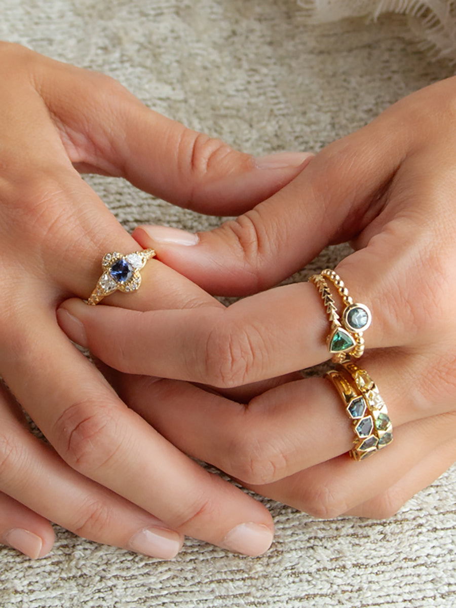 14K Baroque Blue Sapphire & Diamond Ring