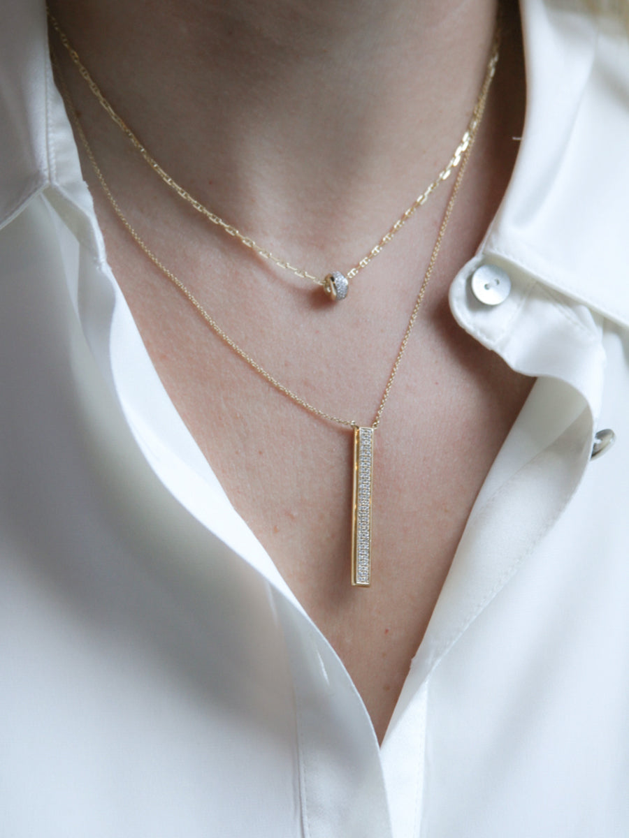18K Column Pavé Diamond Necklace