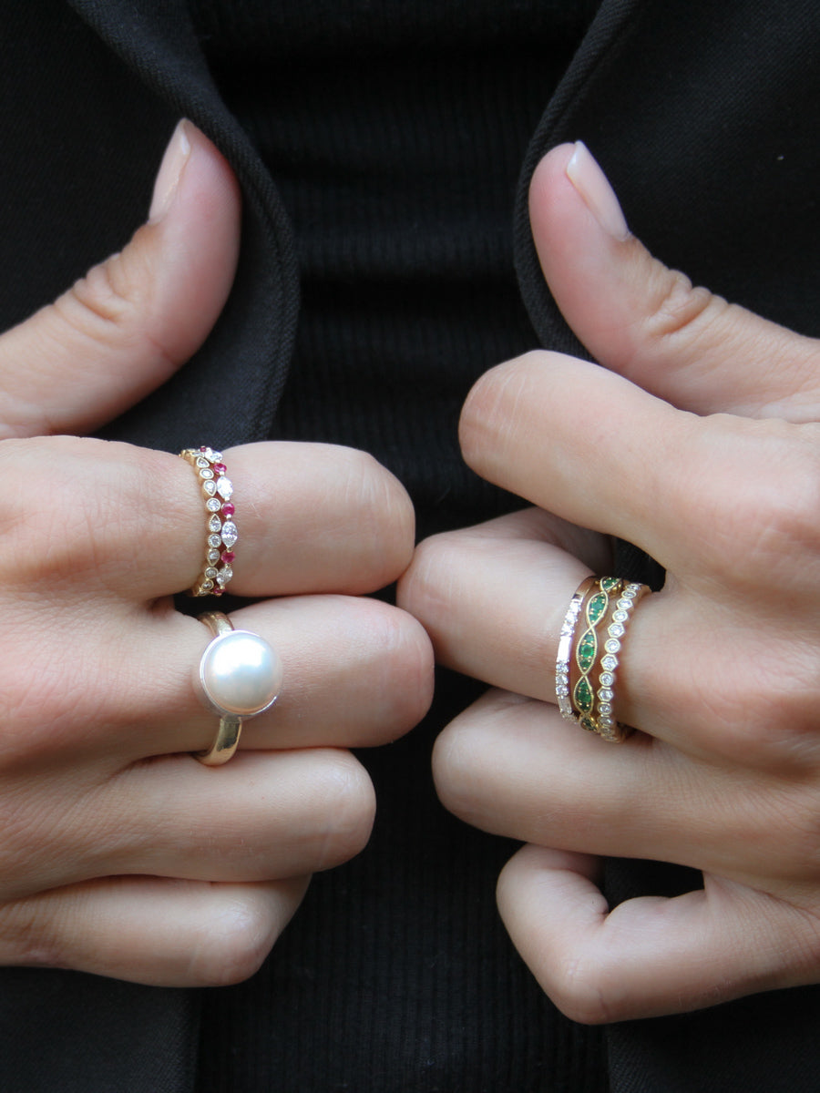 14K Milgrain Bezel Halfway-Set Diamond Stackable Ring