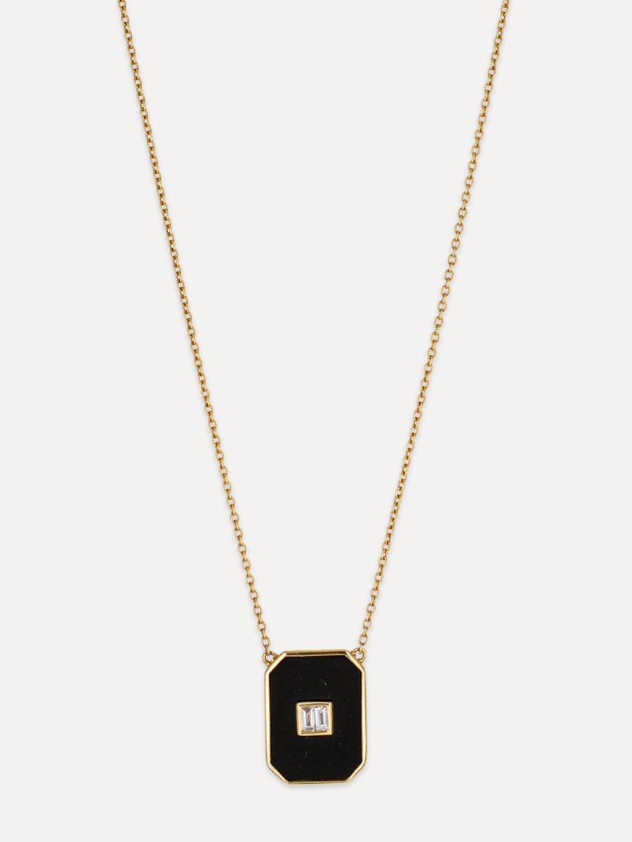 18K Gilded Frame Black Onyx & Diamond Necklace