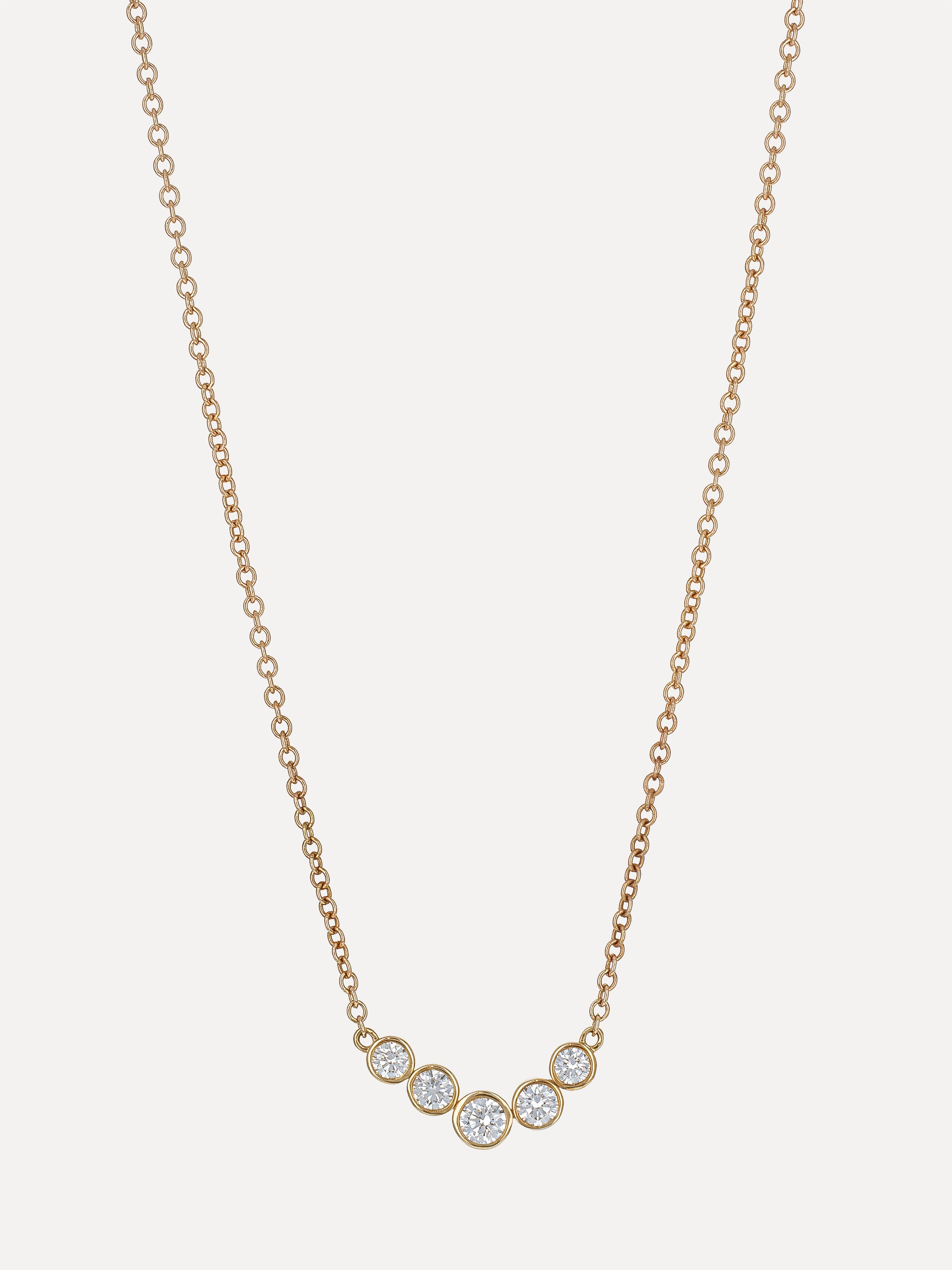 14K Diamond Modern Five Bezel Necklace
