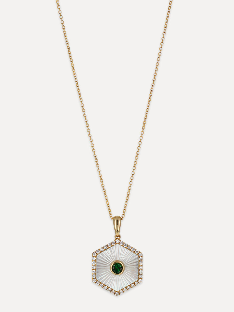 18K Tsavorite & Mother Of Pearl Hexagon Charm