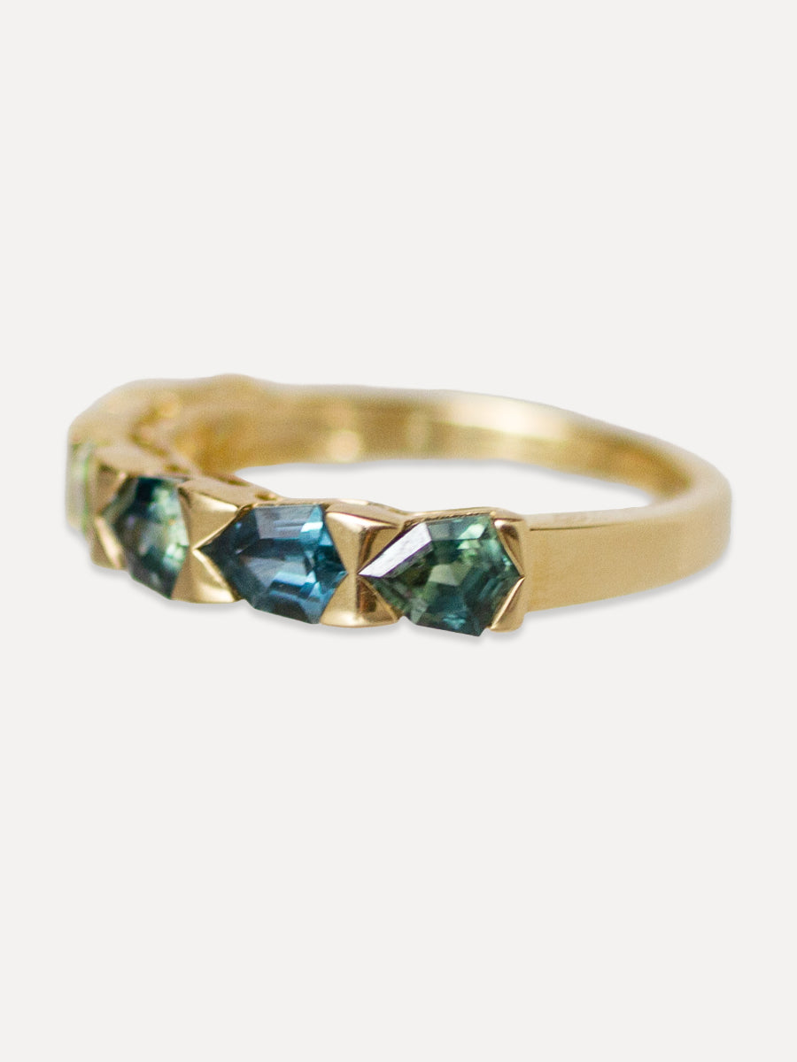 18K East-West Shield Rainbow Sapphire Stacking Ring