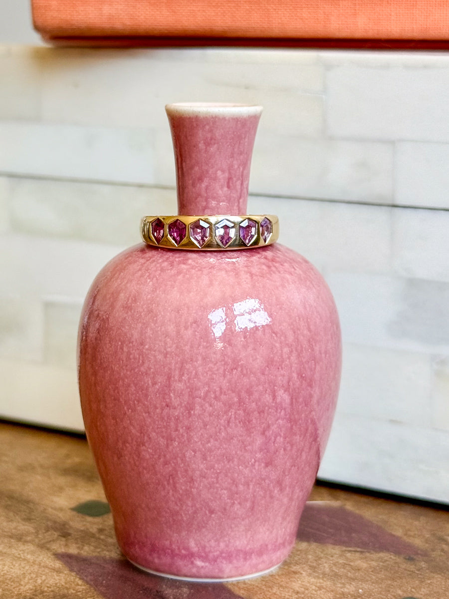 18K Floating Shield Hot Pink Sapphire Stacking Ring