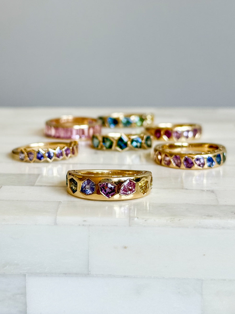 18K Floating Shield Hot Pink Sapphire Stacking Ring