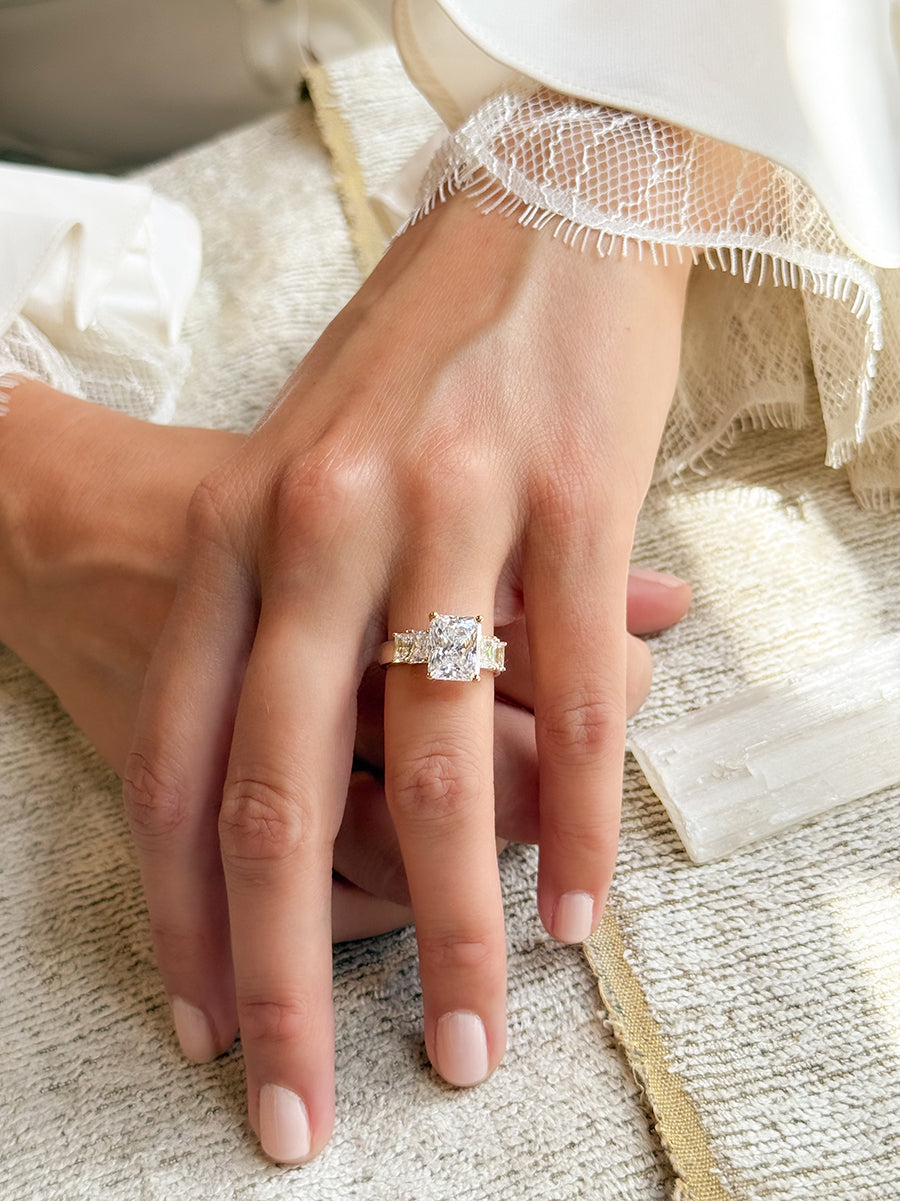 18K Radiant-Cut Diamond Five Stone Engagement Ring
