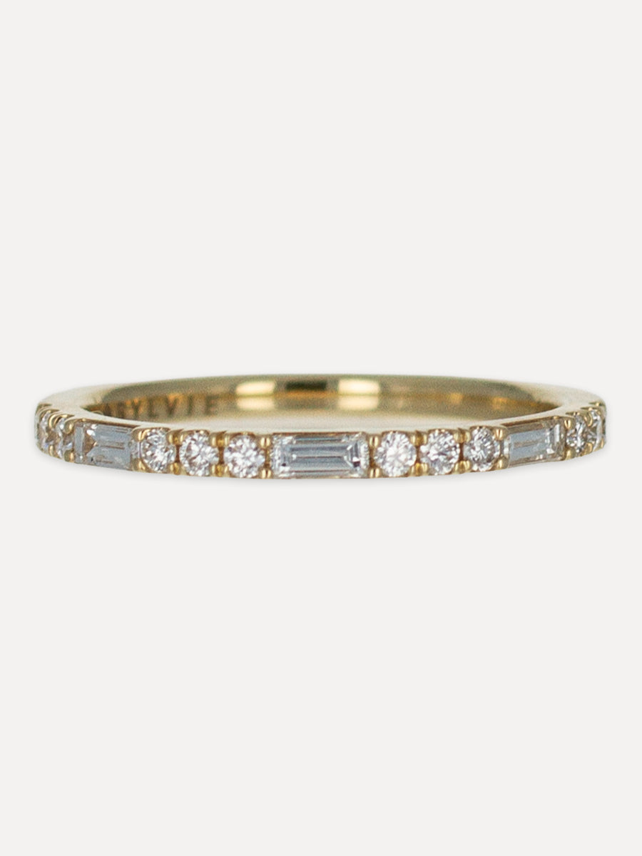 14K Baguette & Round Halfway-Set Diamond Stackable Band