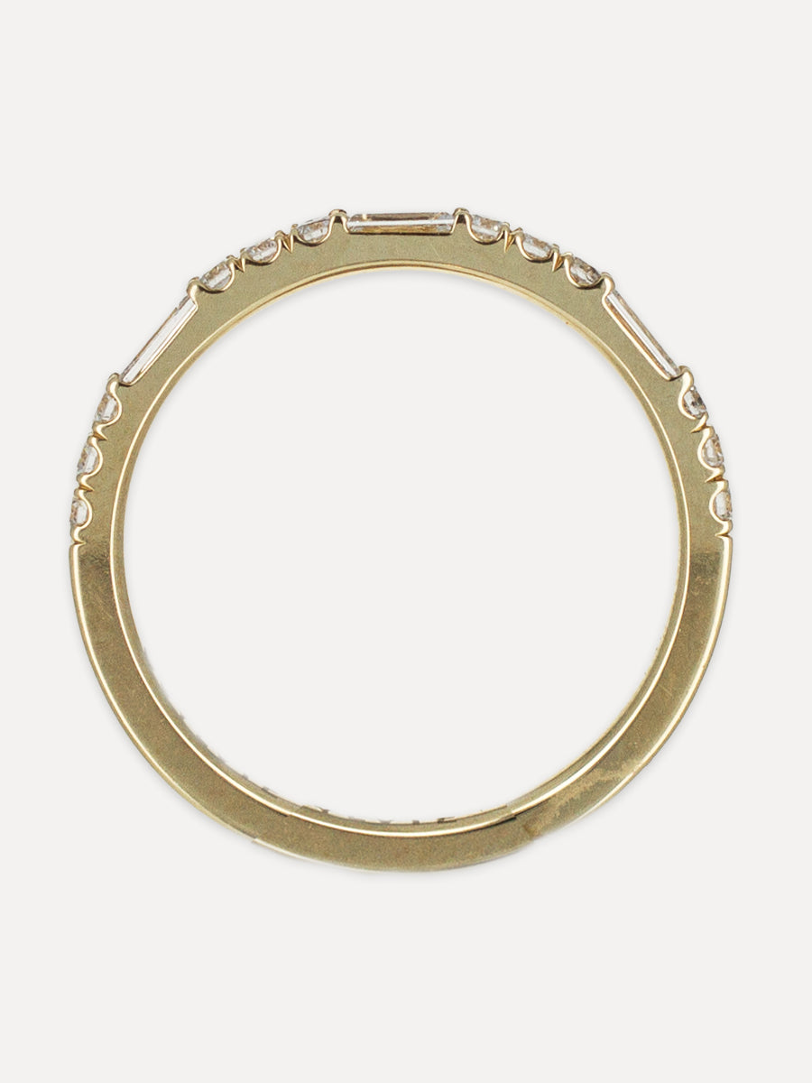 14K Baguette & Round Halfway-Set Diamond Stackable Band