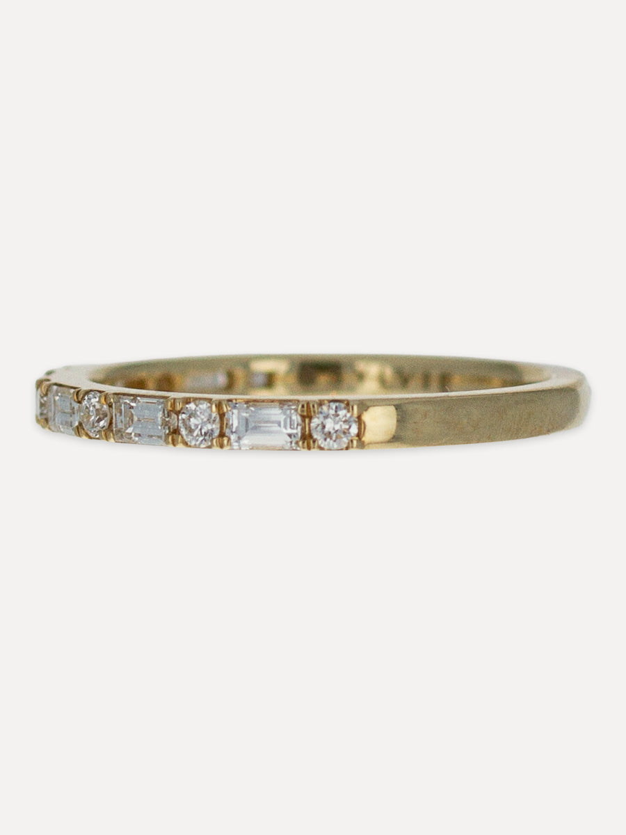 14K Baguette & Round Diamond Stackable Band