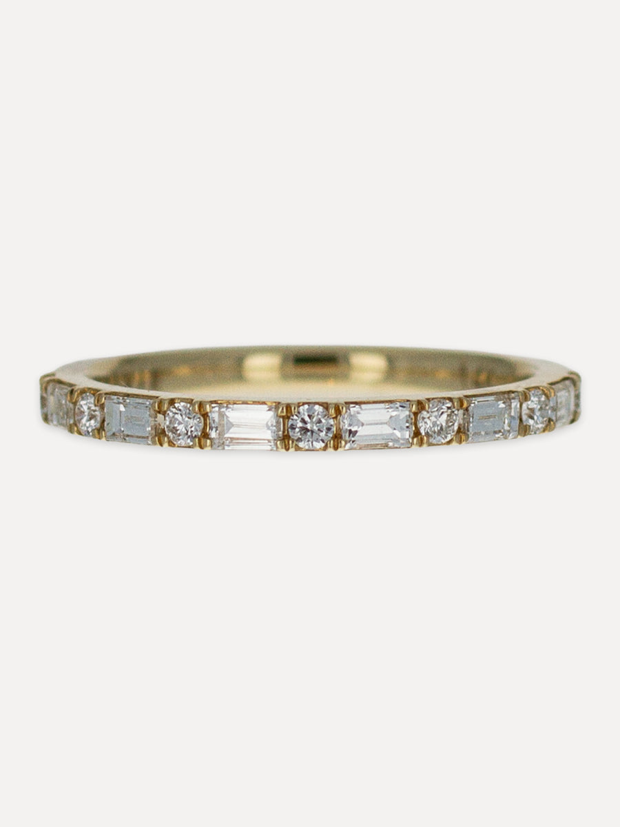 14K Baguette & Round Diamond Stackable Band