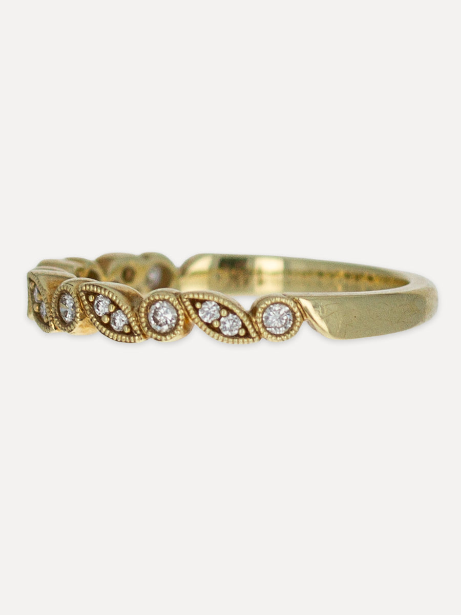 14K Vintage Inspired Marquise & Round Diamond Stackable Band