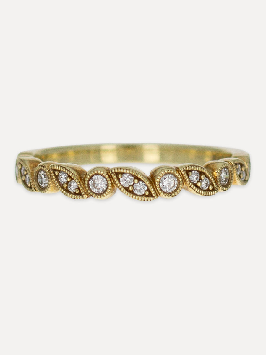 14K Vintage Inspired Marquise & Round Diamond Stackable Band