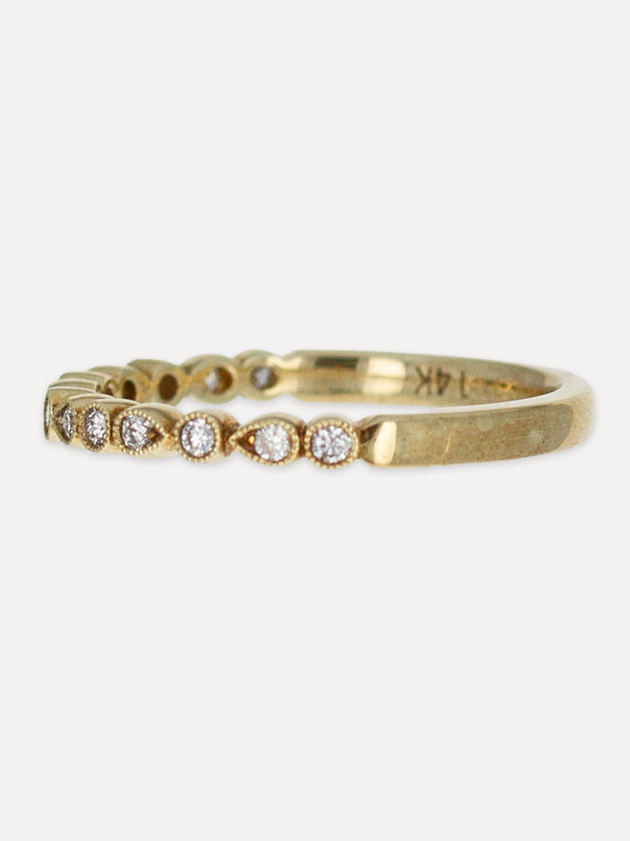 14k Delicate Teardrop Bezel Diamond Stackable Band