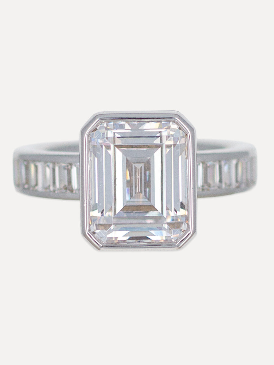 18K Emerald-Cut & Baguette Diamond Band Engagement Ring