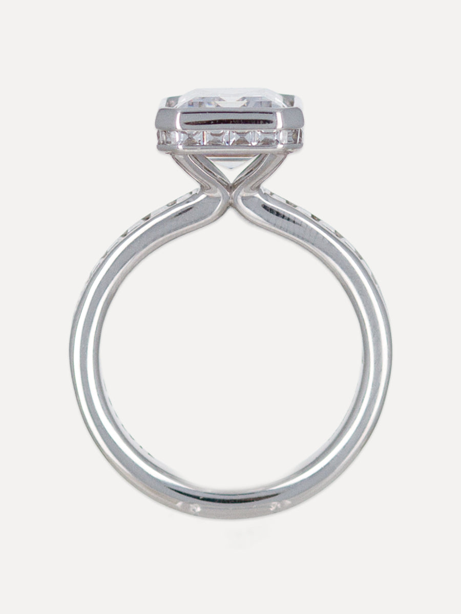 18K Emerald-Cut & Baguette Diamond Band Engagement Ring