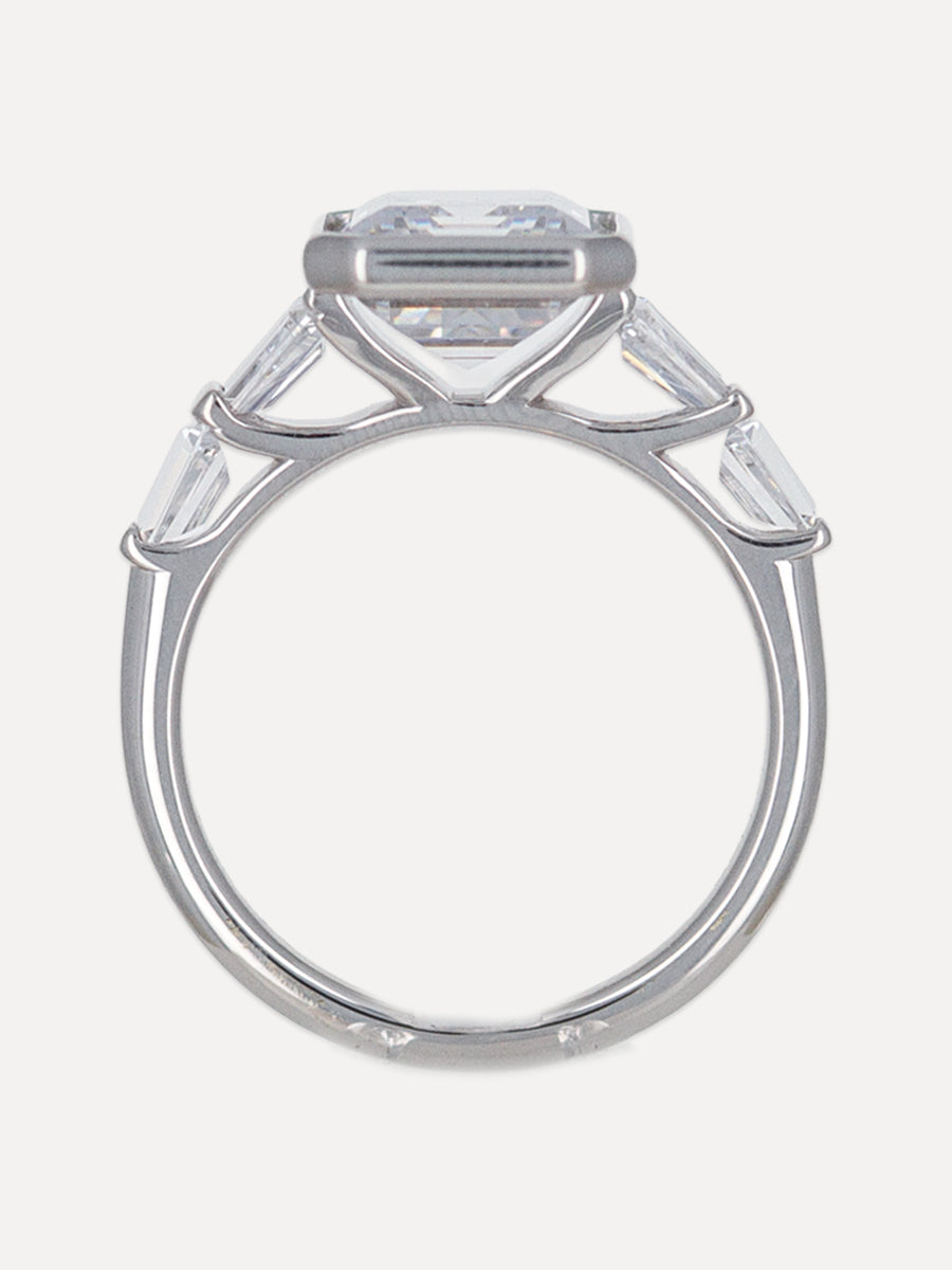18K Emerald-Cut & Tapered Diamonds Engagement Ring