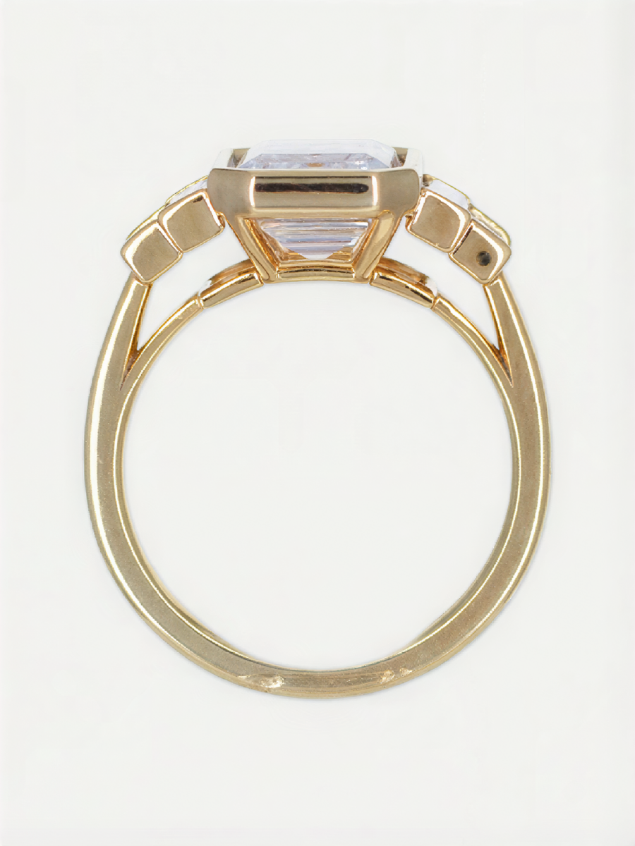 18K Five Stone Emerald-Cut Diamond Engagement Ring