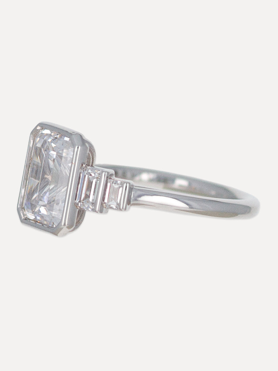 18K Five Bar-Set Emerald-Cut Diamond Engagement Ring